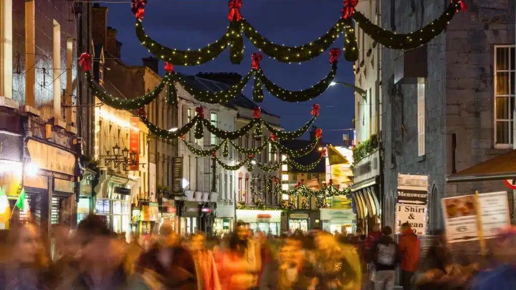 Festive street in Galway, Ireland